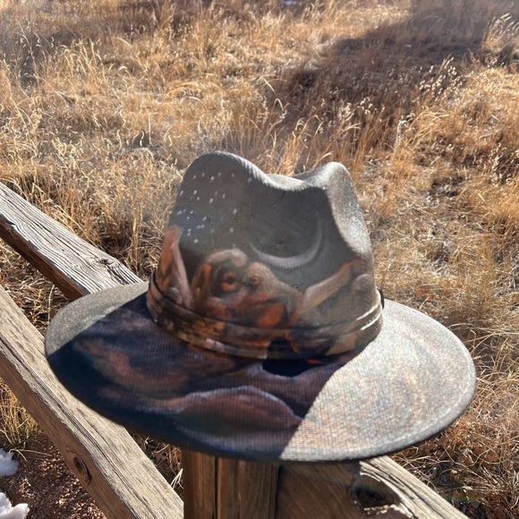One-of-a-kind hand painted hat of Kissing Camels at Garden of the Gods - Picture 3 of 3